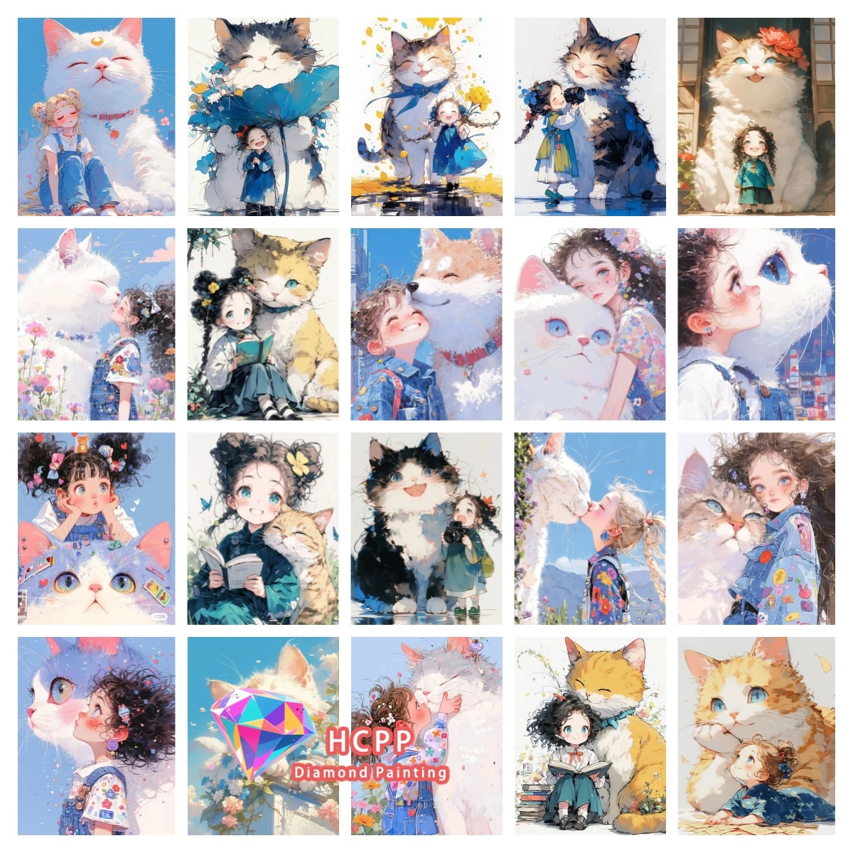 Süßes Mädchen weiße Katze Cartoon Diamant Malerei Kit 5D DIY Diamant Stickerei Kreuz Stickerei handgemachte Kunst Geschenk Home Dekoration