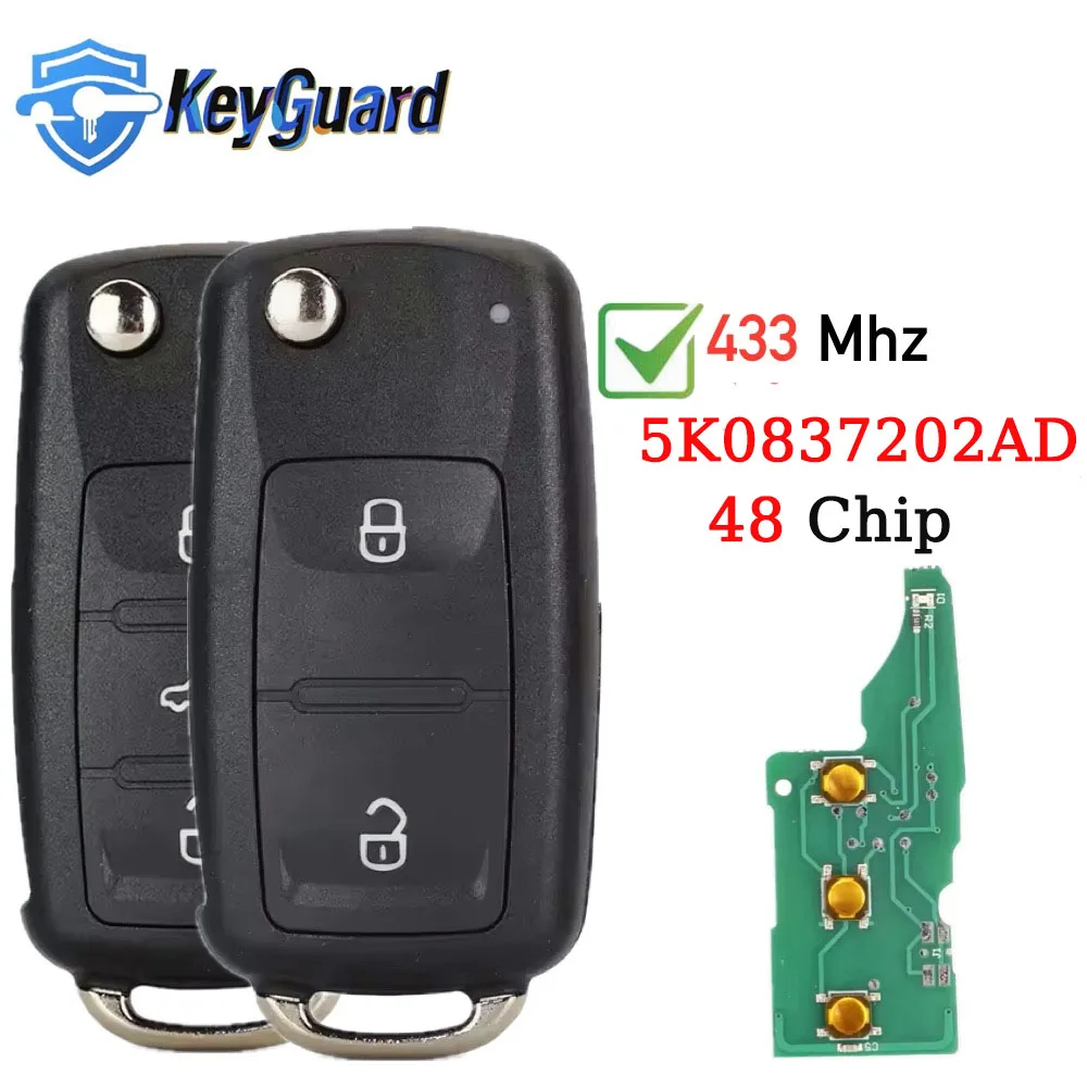 

Клавиатура с 2/3 кнопками, дистанционный ключ от автомобиля для VW Volkswagen GOLF PASSAT Tiguan Polo Jetta Beetle 5K0837202AD, чип 434 МГц ID48