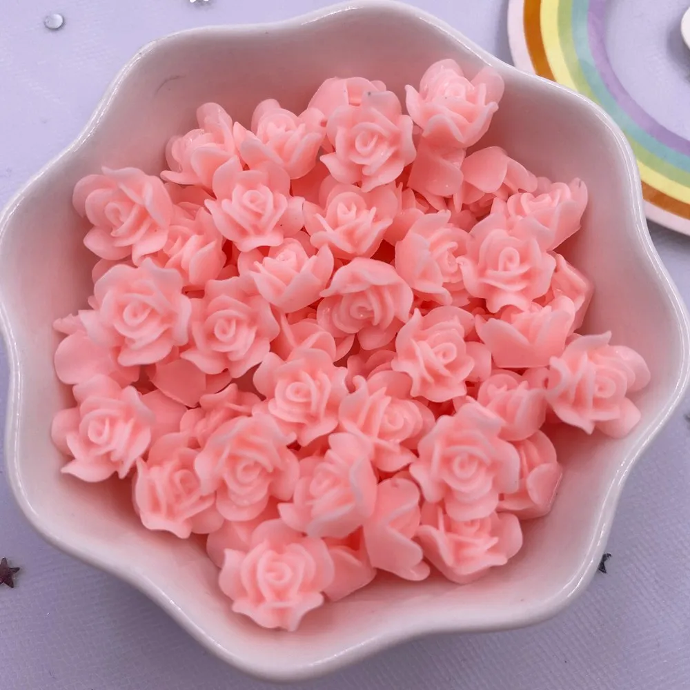 50pcs Resin Cute Colorful 10mm Rose Flower Gem Flatback Stone  Applique DIY Home  Figurine Scrapbook for Nail Craft Accessory