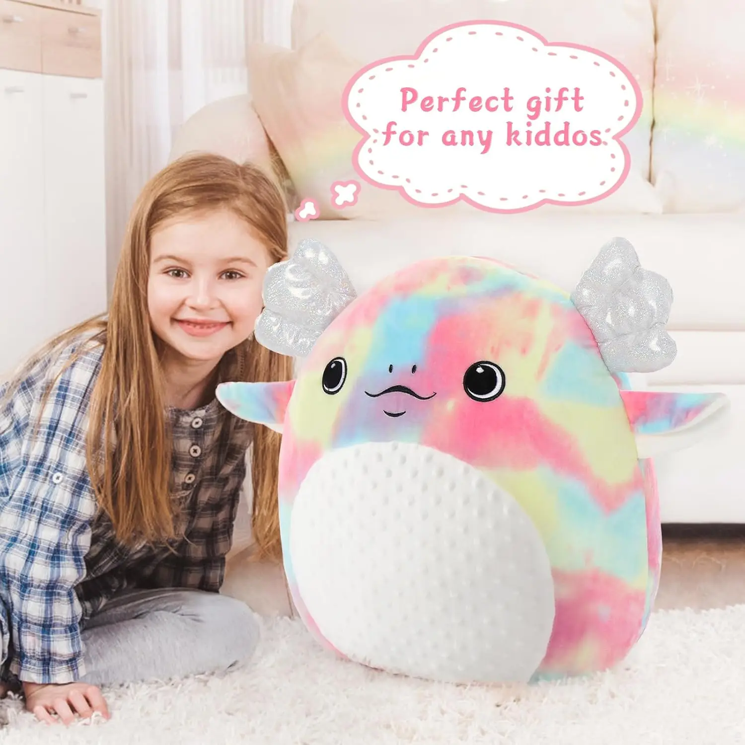 Tezitour groot 20" Axolotl pluche kussen, groot Axolotl knuffeldier knuffel - regenboog Axolotl knuffels gooien cadeaus voor kinderen