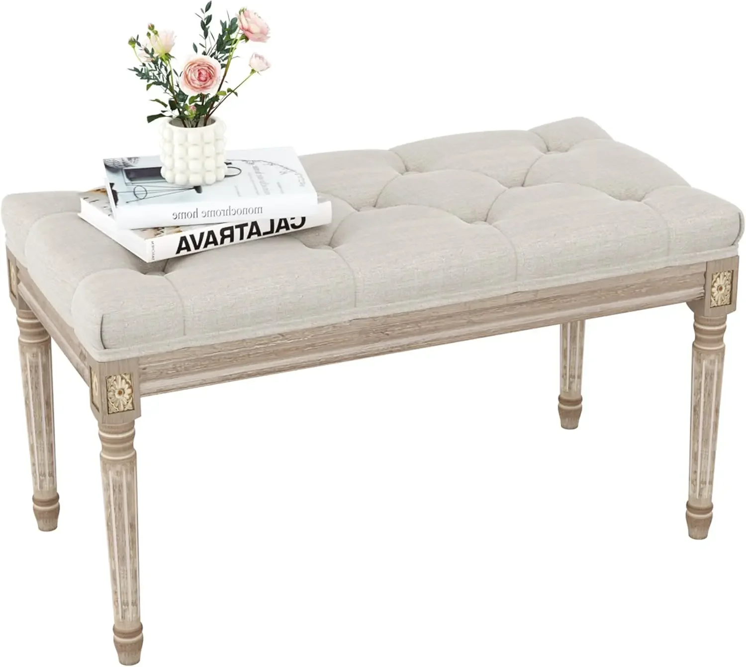 Upholstered Bench,Bedroom for End of Bed,Piano  Dining Entryway Shoe with Button Tufted Padded Sea