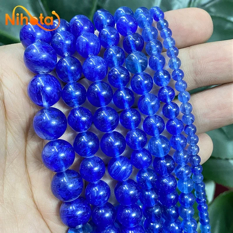4/6/8/10/12MM Smooth Dark Blue Citrines Quartz Round Loose Beads DIY Fashion Bracelet Accessories Jewelry Making 15