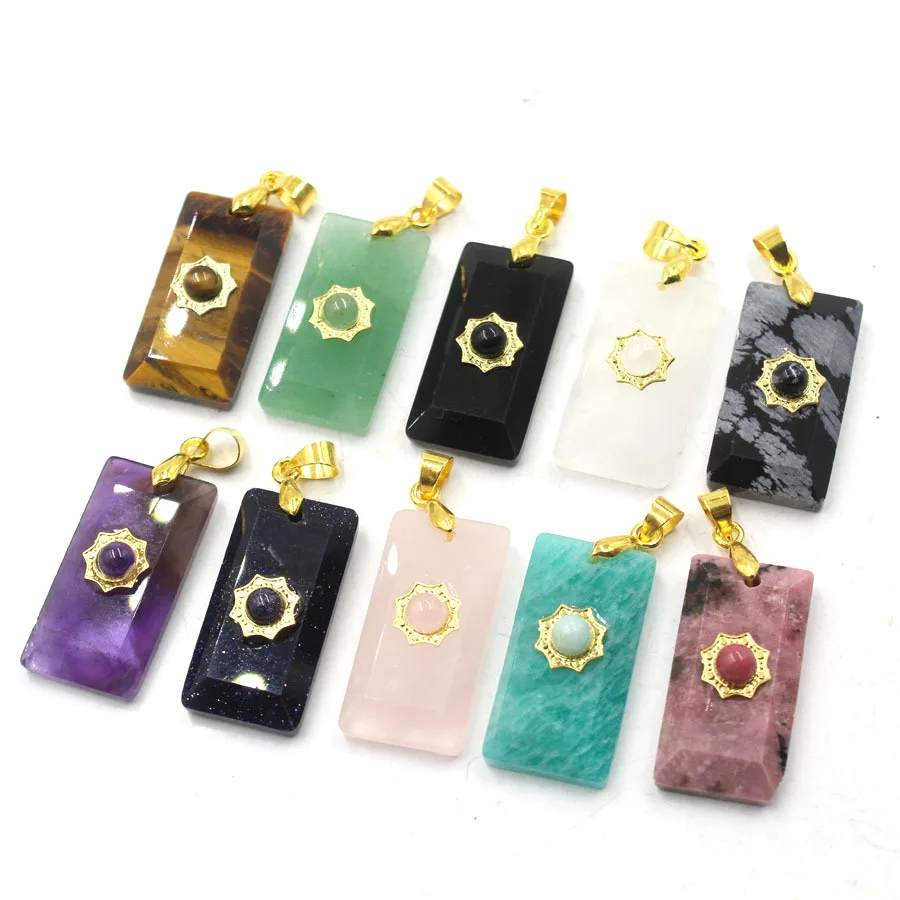Wholesale 6pcs/lot Fashion Natural Stone Rectangle Inlaid Crystal Sunflower Jewelry Pendant DIY Exquisite Necklace Earrings