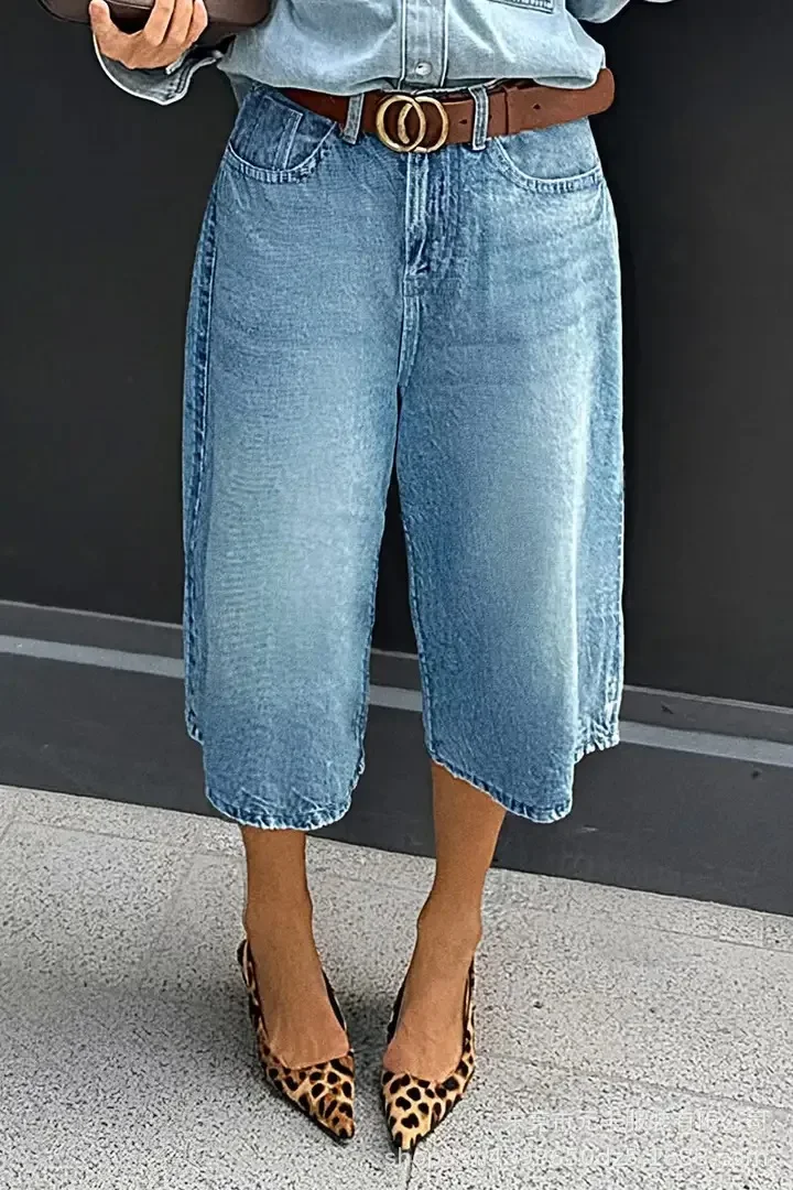 Pant Women Jeans Wide Leg Pants Calf Length Loose High Waist Straight Trousers Y2k Streetwear Washed Work Casual Summer view 5