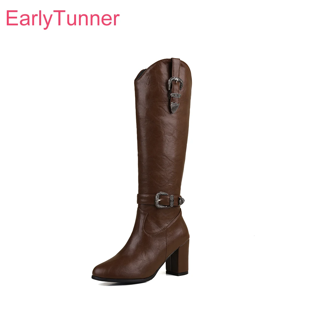 

Winter Comfortable Brown Black Women Knee High Boots Sexy High Heels Lady Riding Shoes Plus Small Big Size 33 43 45 52