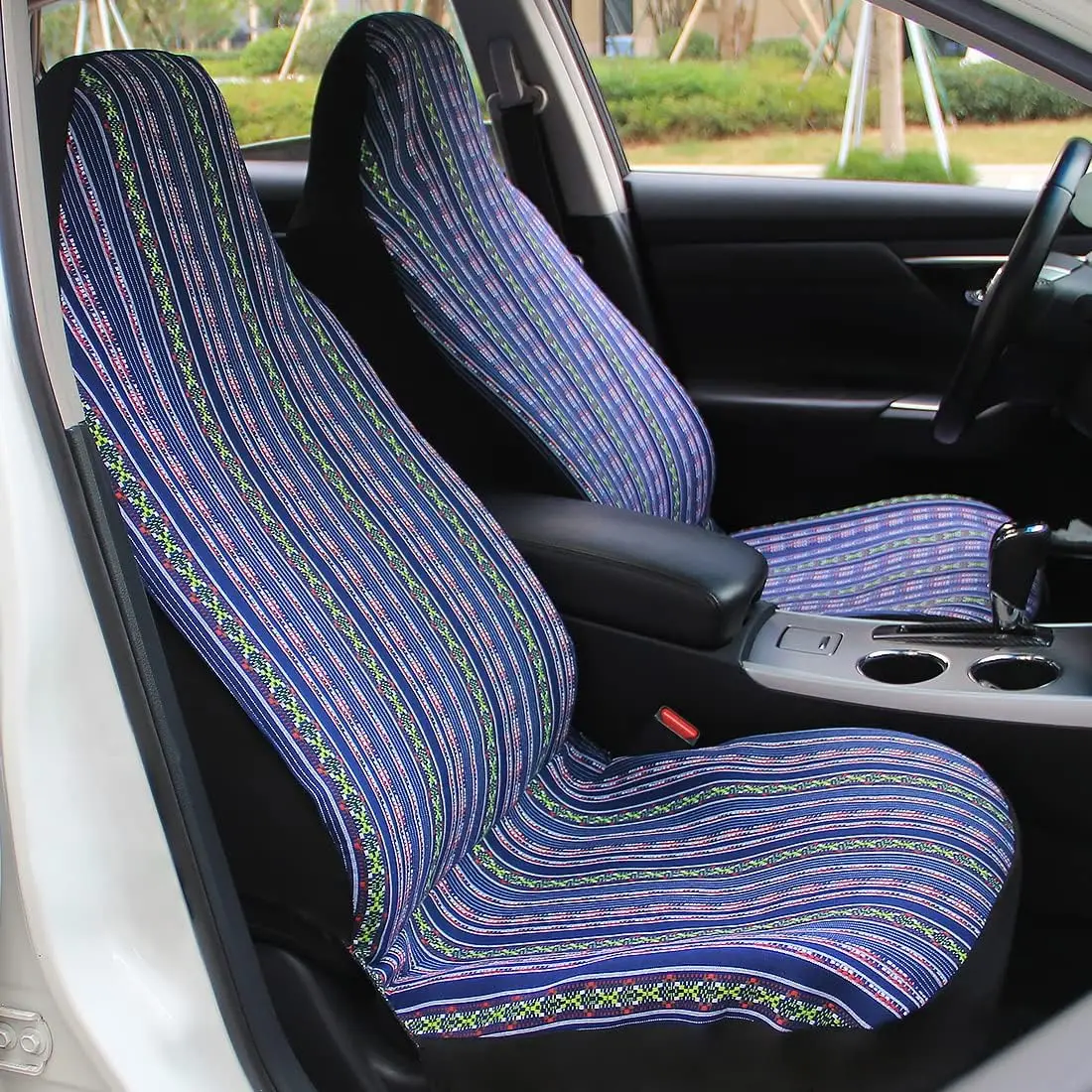 Universal Full Set Striped Car Seat Covers with Seat Belt Pads Steering Wheel Cover Coarse Thread Fabric Seat Covers For Car