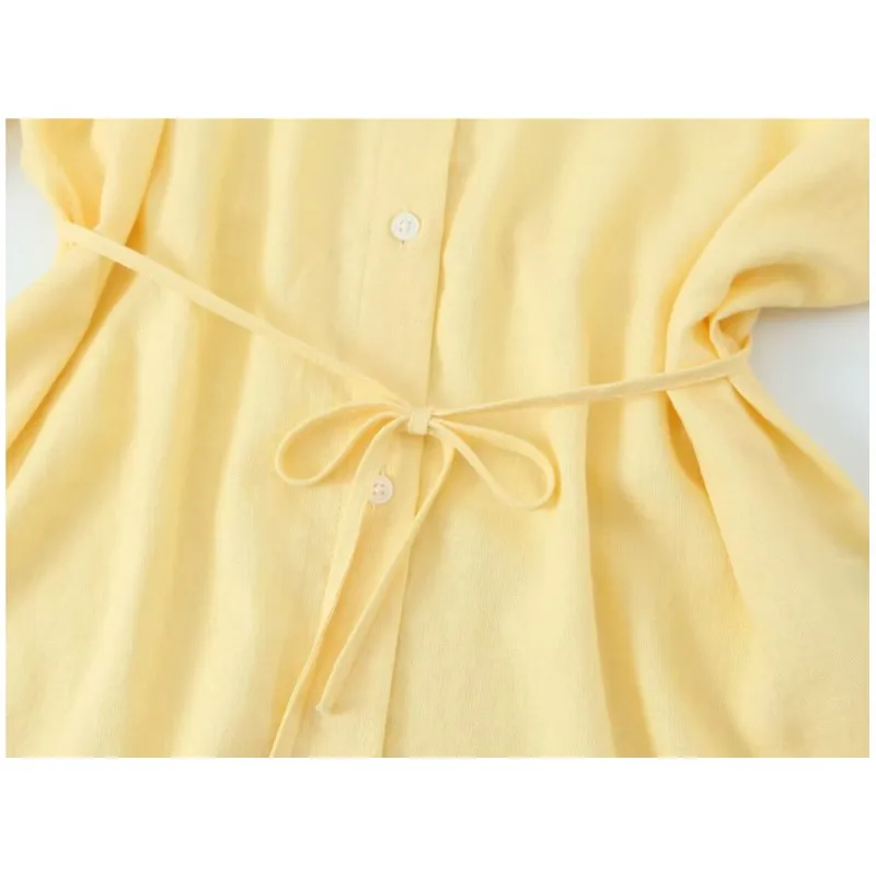 Women Oversize Shirt With Belt Spring Casual Linen Blend Long Sleeve Simple Female Shirts Women's Button Shirts & Blouse