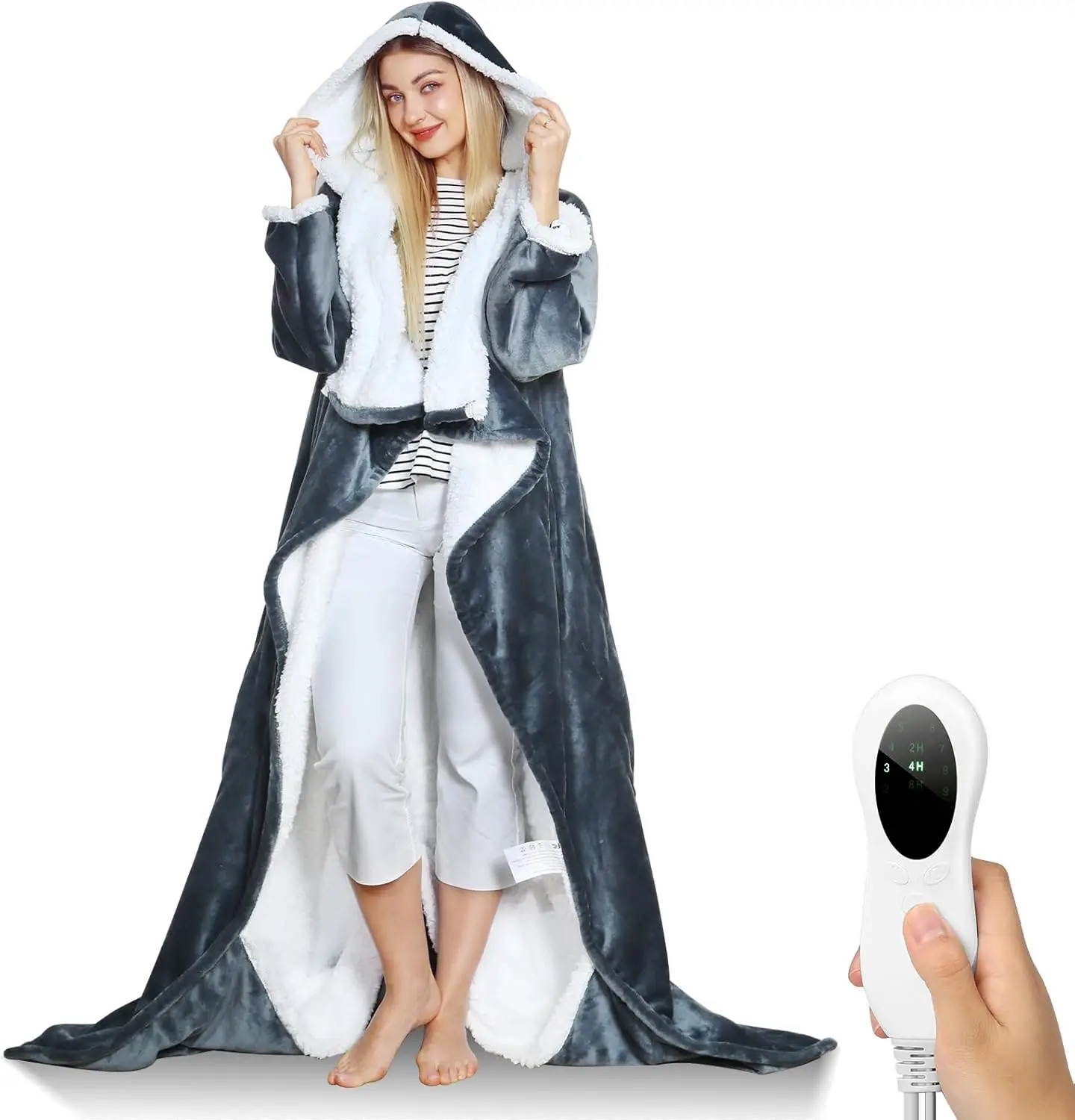 

Wearable Electric Blanket with Hood, Sleeves, Foot Pocket - 70"x50", 10 Heating Zones, 3 Timer Settings for Women and Men