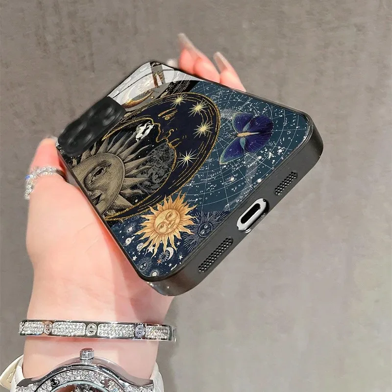 Creative Sun Person Phone Case For Samsung Galaxy S25 S24 S23 S22 S21 S20 S10 S10E Edge Ultra Plus FE 4G 5G Glass Silicone Cover