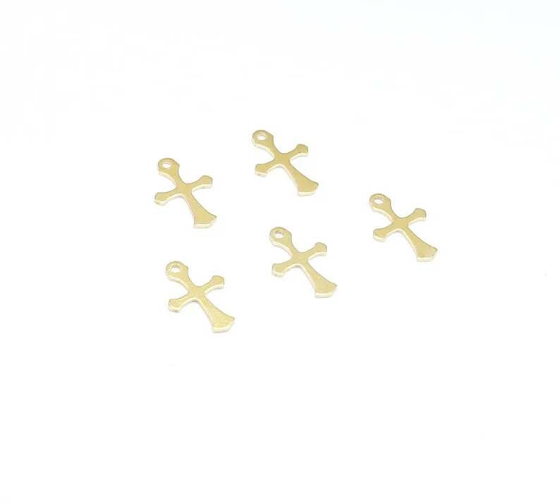 50pcs Tiny Cross Charms, Brass Charm For Jewelry Making, Bracelet Charms, Earring Findings, 13.3x9mm R2708