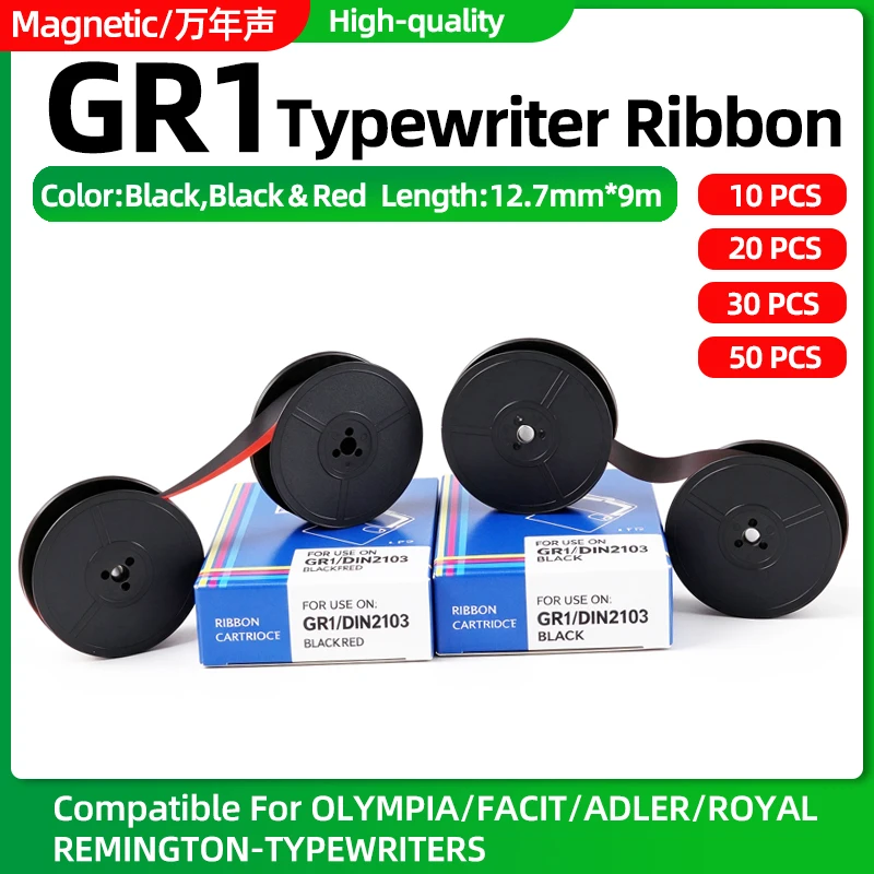 10pcs~50pcs Compatible For GR1 GR-1 Black/Red Ribbon GR1 DIN2103 Typewriter Ribbon 1/2 Inch For Olympia Typing Ribbon Universal