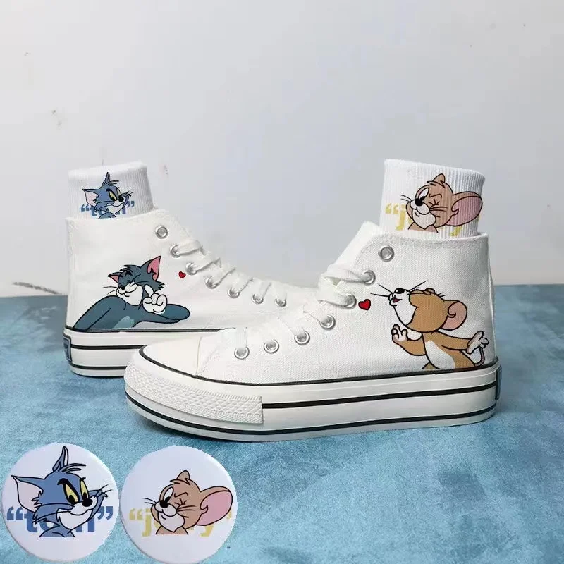 real photos Tom and Jerry cat and mouse 2024 New plus size Branded Students Soft Girl sprots Canvas Shoes women Casual Shoes