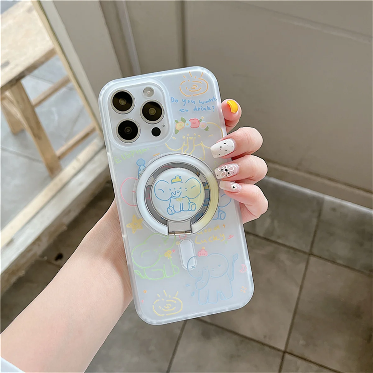 Custodia per telefono carina magnetica con elefante color moda per iPhone 16 Pro 14 13 15 Pro Max Cover posteriore con custodie con supporto Capa