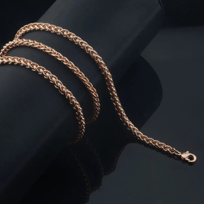 3mm Women Men Jewelry 585 Rose Gold Color Braid Link Chains Necklace Bracelet Set