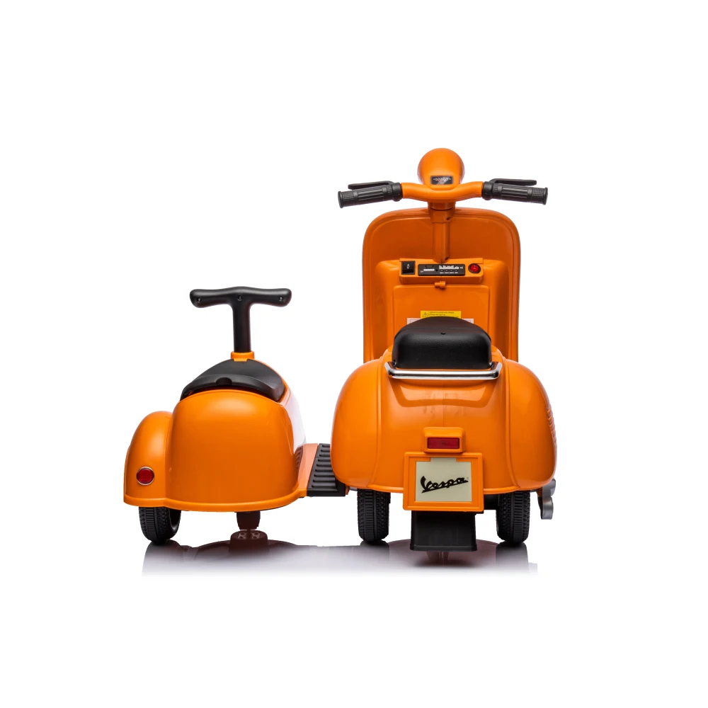 Ride-On Motorcycle with Side Car - 6V Electric Car for Boys and Girls - Two-Seat Ride-On Toy with Music and Storage Bin (Orange)