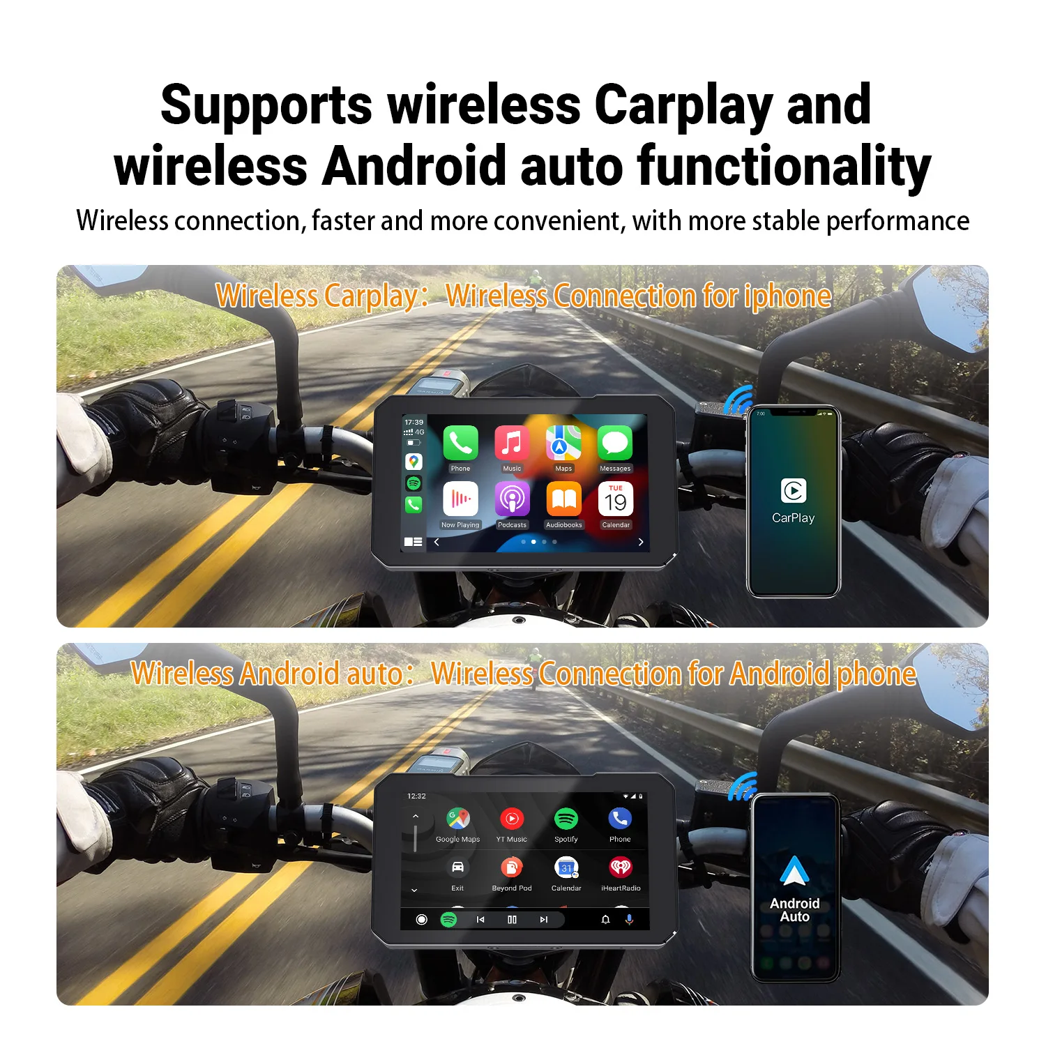 Ottocast Express C6 Motorcycle Touch Screen 6 Inches Wireless CarPlay Android Auto Waterproof GPS Wave Google Map