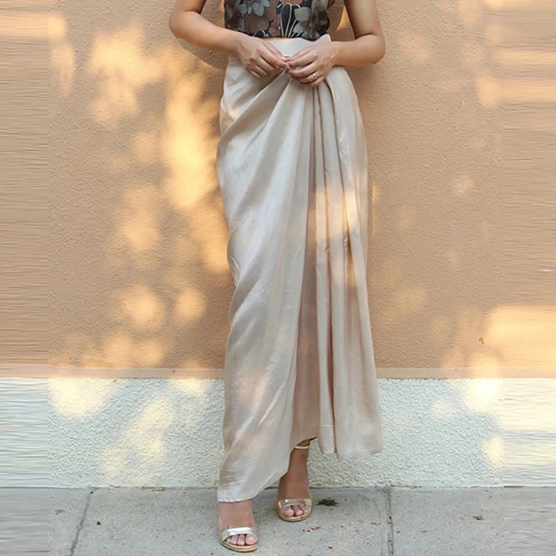 

Summer New Beach Solid Color Ruffles Half Skirts Leisure Simple High Waist Split Long Skirts Fashion Party Women's Slim Skirts