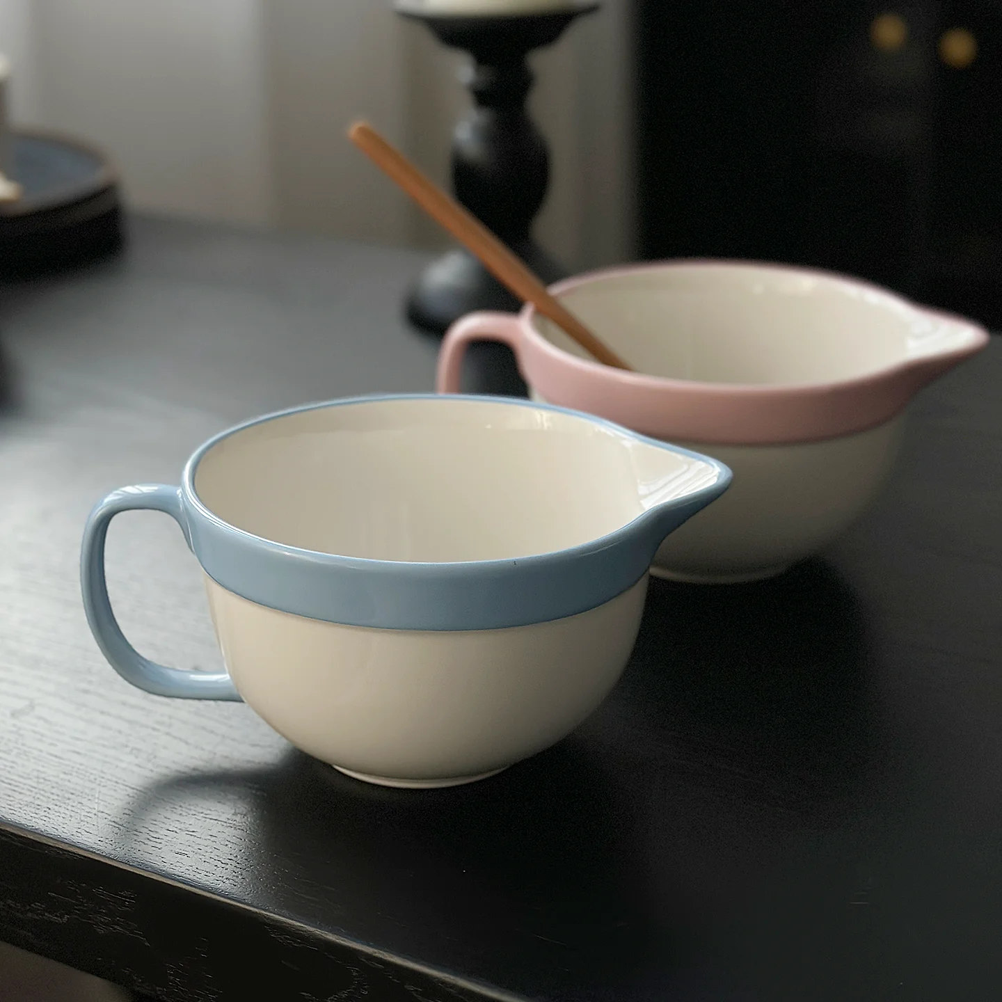 LMM high temperature underglaze color solid color medium egg beating ceramic basin handle large bowl