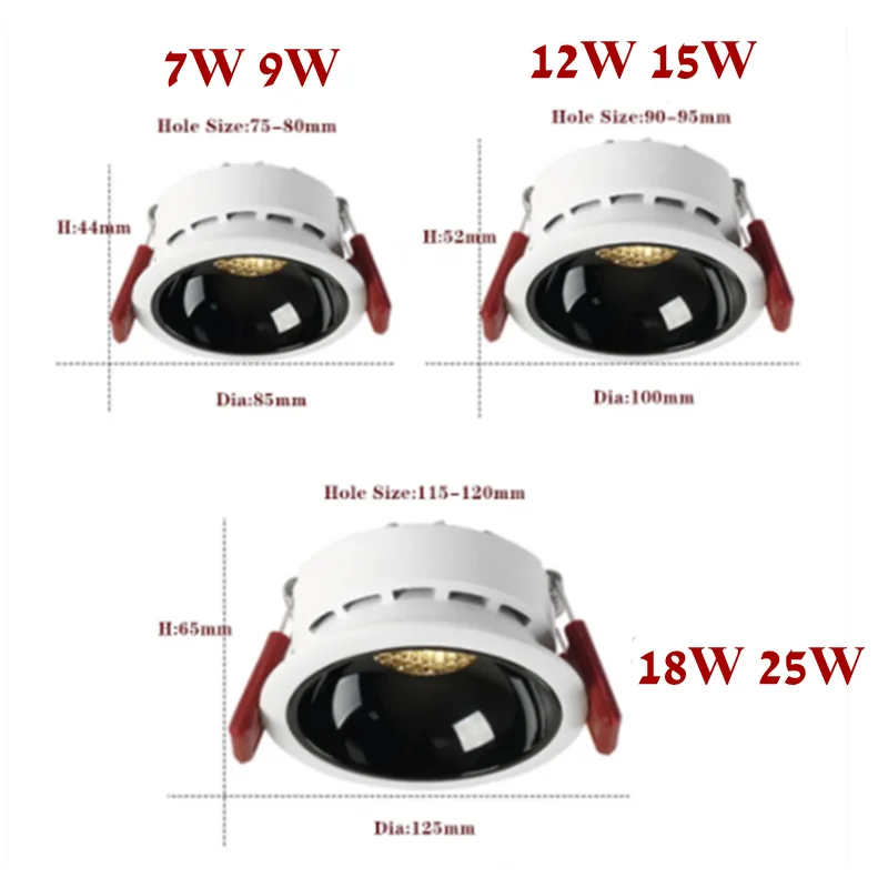 Anti-glare wpuszczone W sufit Downlight lampa 7W 9W 12W 15W 18W 25W honeycomb cob led lampy punktowe lampy sufitowe oświetlenie 85-265V