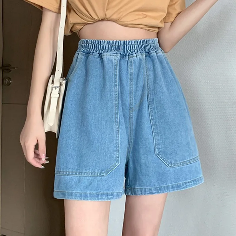 Shorts jeans casuais de cintura alta, estilo simples, monocromáticos, básicos, soltos, finos, jeans femininos, nova chegada, verão, W1713, 2021