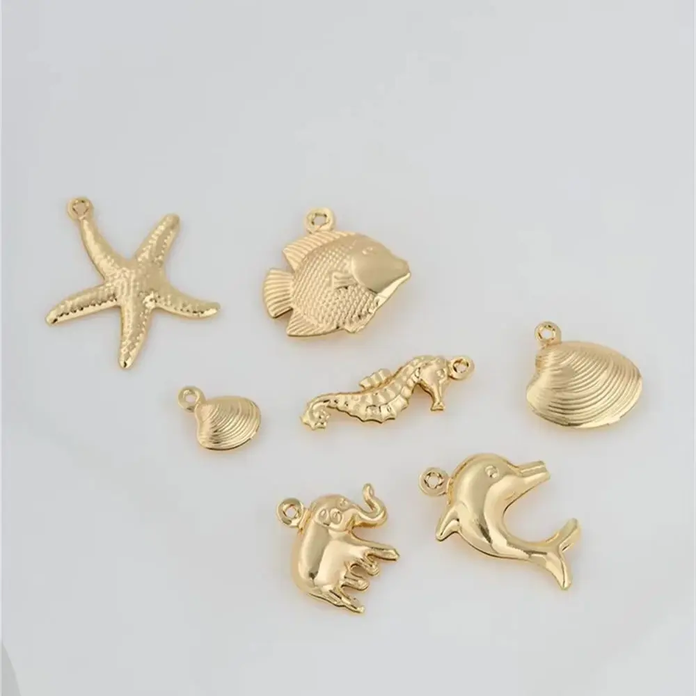 14K Gold Package Marine Biology Series Pendant Dolphin Shell, Sea Star, Elephant Pendant DIY Jewelry Accessories B360