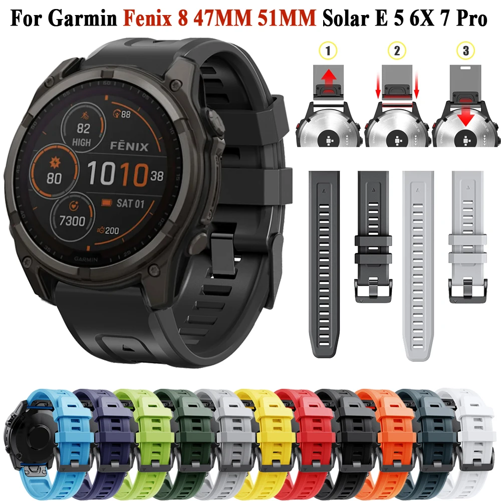 Bracelet de montre en silicone compatible avec Garmin Fenix 8, bracelet Quickfit, bracelet Correa, E, 7 Pro, 7X, 6, 6X Pro, 5, 5X Plus, 51mm, 47mm, 26mm, 22mm