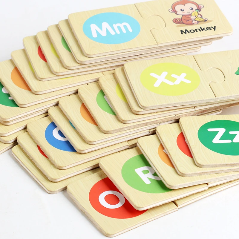 나무 퍼즐 정렬 장난감 동물 알파벳 매칭 게임 몬테소리 유아를위한 교육 장난감 유치원 학습 활동