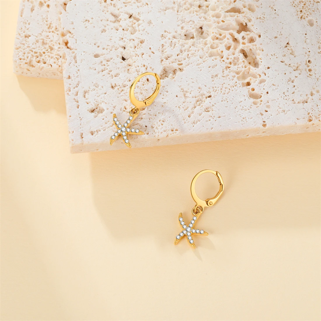Eueavan Zirkon-Seestern-Muschel-Creolen aus Edelstahl, geometrische Ohrringe für den Sommerurlaub am Strand, für Damen, Party-Schmuck, Geschenk – Detail 7