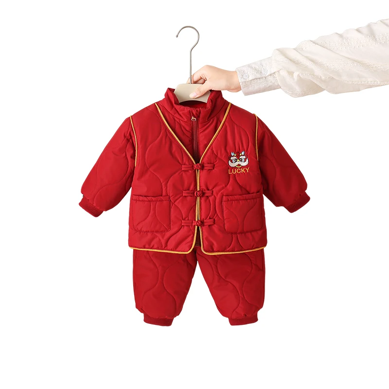 Zimowy zestaw dla niemowlaka, bawełniany, ocieplany polarem, na 00 dni, roczek, ubrania na Nowy Rok, ciepła odzież wierzchnia, dwuczęściowy komplet ex