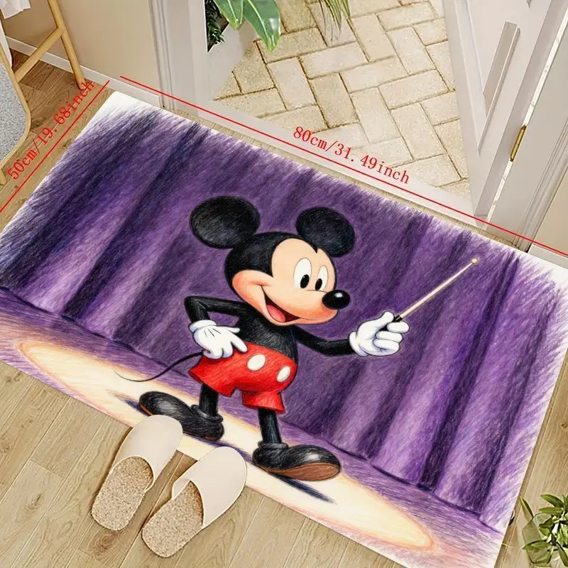 

1PC Disney Mickey Mouse Magician Theme Floor Mat for Living Room Bedroom Home Decor, Non-Slip Cartoon Character Area Rug with Pu