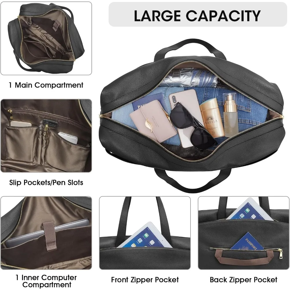 حقائب سفر جلدية للنساء في عطلة نهاية الأسبوع - حقيبة كبيرة من القماش الخشن طوال الليل لحمل عطلة نهاية الأسبوع