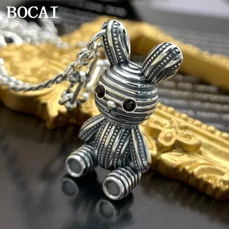 

BOCAI New S925 Sterling Silver Vintage Fashionable Patchwork Hip-hop Punk Rabbit Necklace for Women