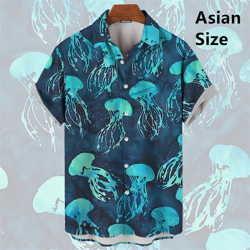 New Men's Hawaii Shirts Sea Animals Print Summer Oversized T-shirt Men Women Sharks Whales Turtl Graphic Short-Sleeved Tops Tees