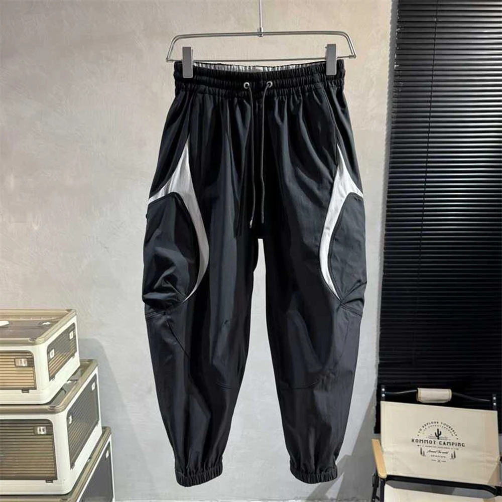 

Autumn color matching overalls men's trendy youth stitching cuff casual pants fashionable handsome all-match y2k sports pants