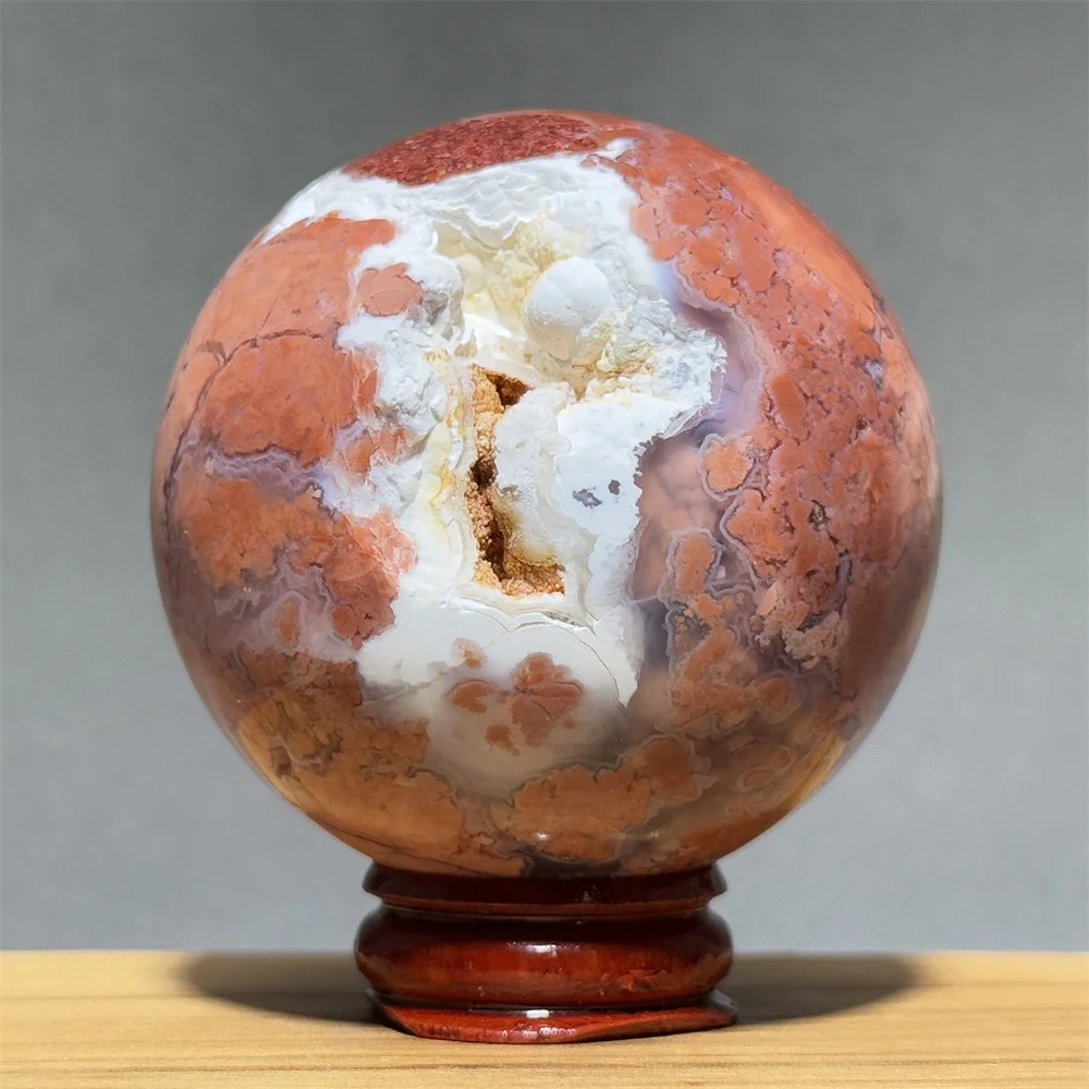 Pink Agate Ball Natural Mineral Quartz Reiki Psychotherapy Meditation Energy Collection Home Lucky Decoration Holiday+Base