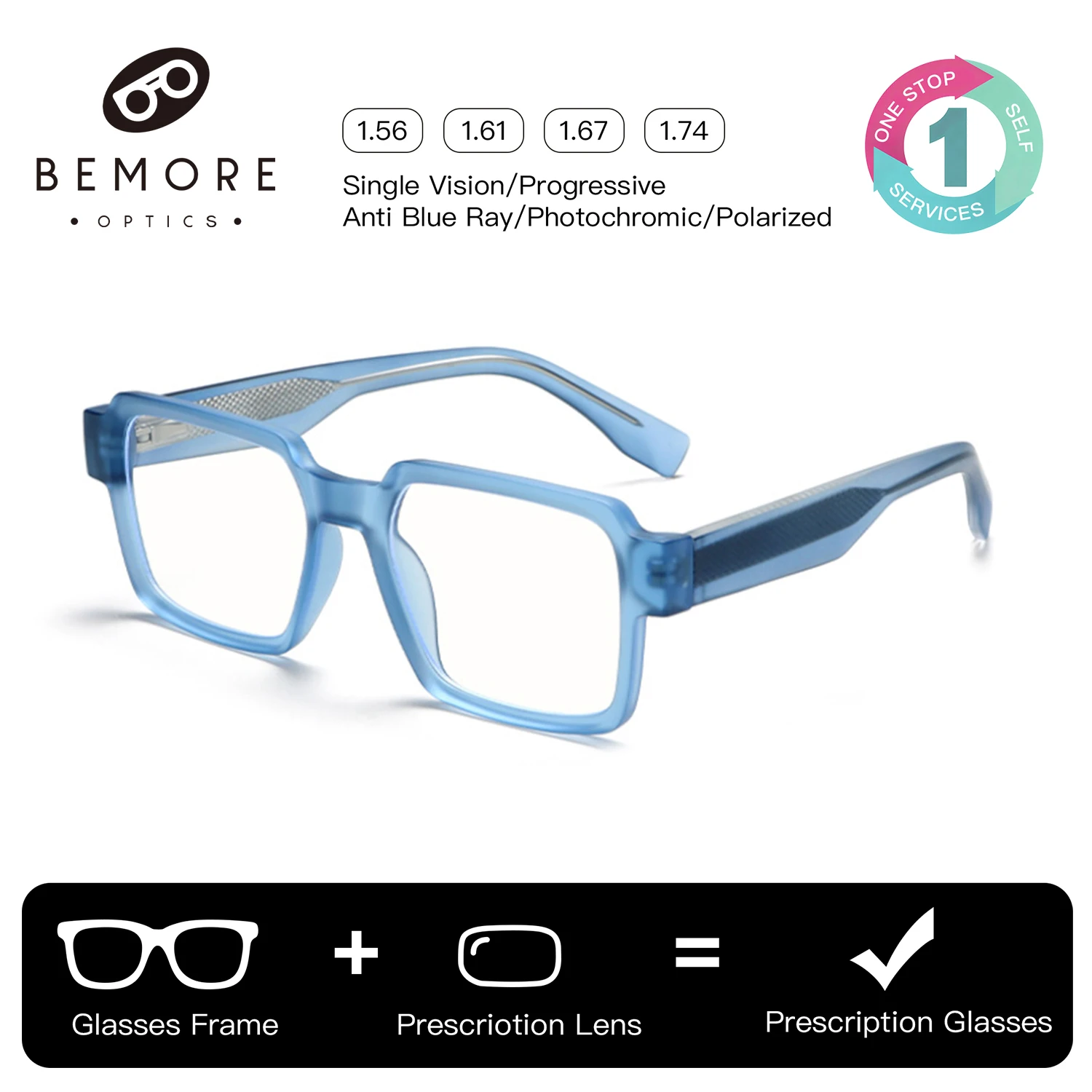

BEMORE Polygon Acetate Prescription Eyeglasses Women's Grade Glasses Photochromic Anti Blue Light Myopia Optical Eyewear