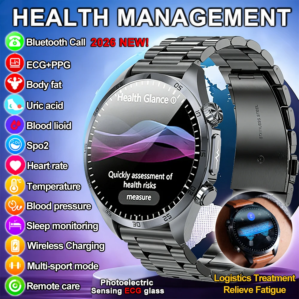 

Новые умные часы 2026 года с функцией проверки здоровья: ЭКГ, уровень липидов в крови, мочевая кислота, жировые отложения, водонепроницаемые, для мужчин и женщин