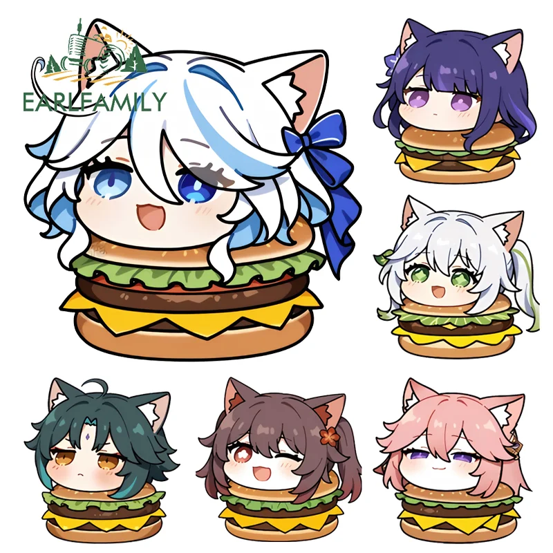

EARLFAMILY Genshin Impact X Hamburger Funny Car Stickers Kawaii Furina Vinyl Tumbler Decal Personality Sunscreen Car Goods