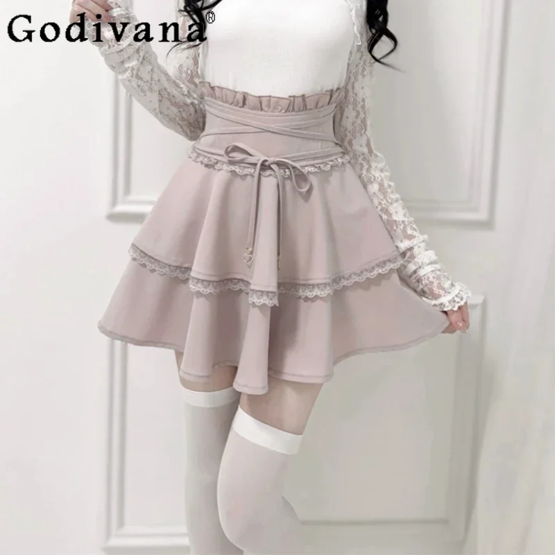 IMU Japanese Style Mass-Produced Mine Pink Lolita Mini Skirt Autumn New Girl's High Waist Slim Short Pleated Skirts A-line Skirt