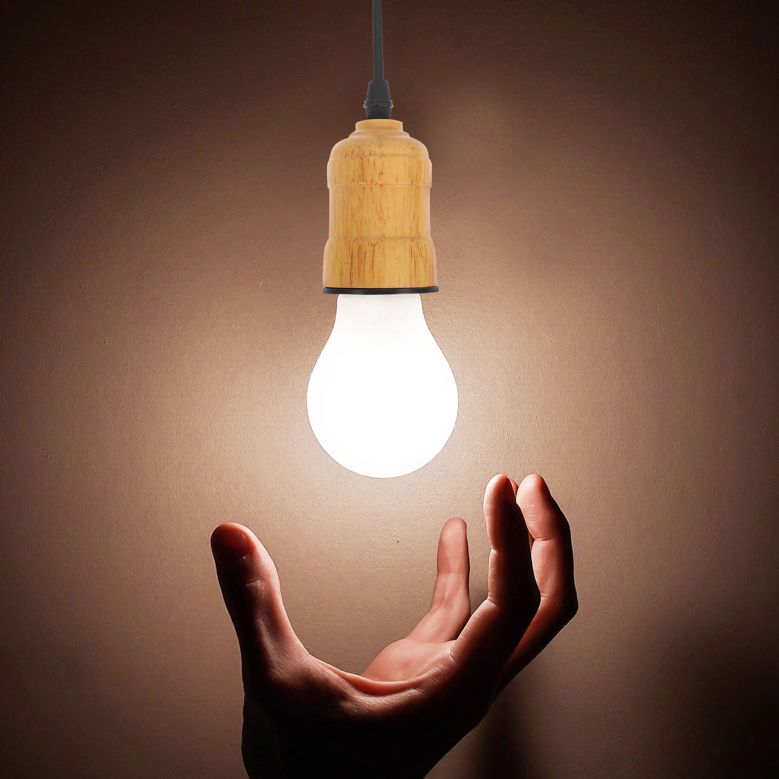 

Retro Wood Pendant Lights Fixture E27 Sockets Hanging Lamp Base Adjustable Suspension Length for Kitchen Island Dining Room