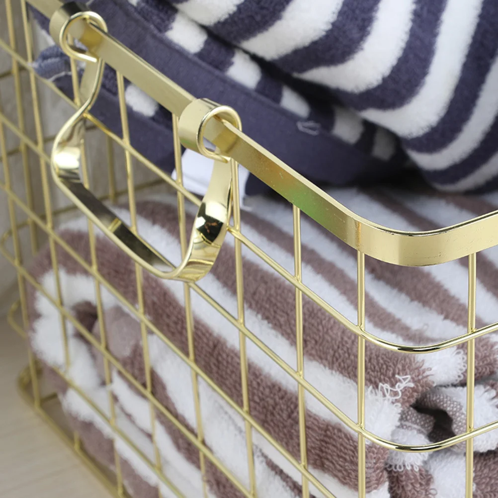 

1Pcs Iron Storage Basket Nordic Style Golden Size S Household Laundry Towel Organizer Multi-Purpose Desktop Storage Container