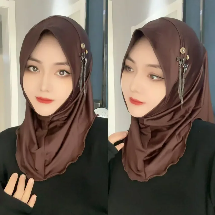 Muslim Woman Plain Casual Cover Hijab Instant Cap