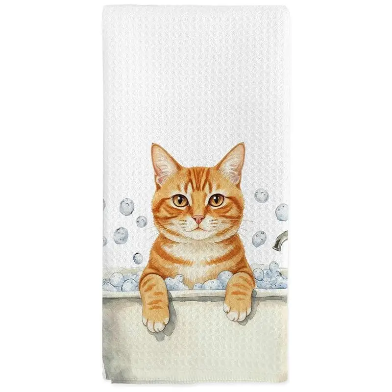 1-Pack, Fun Orange Tabby Printed Kitchen Towel Dish Towel Hand Towel, Kitchen Decorative Towel