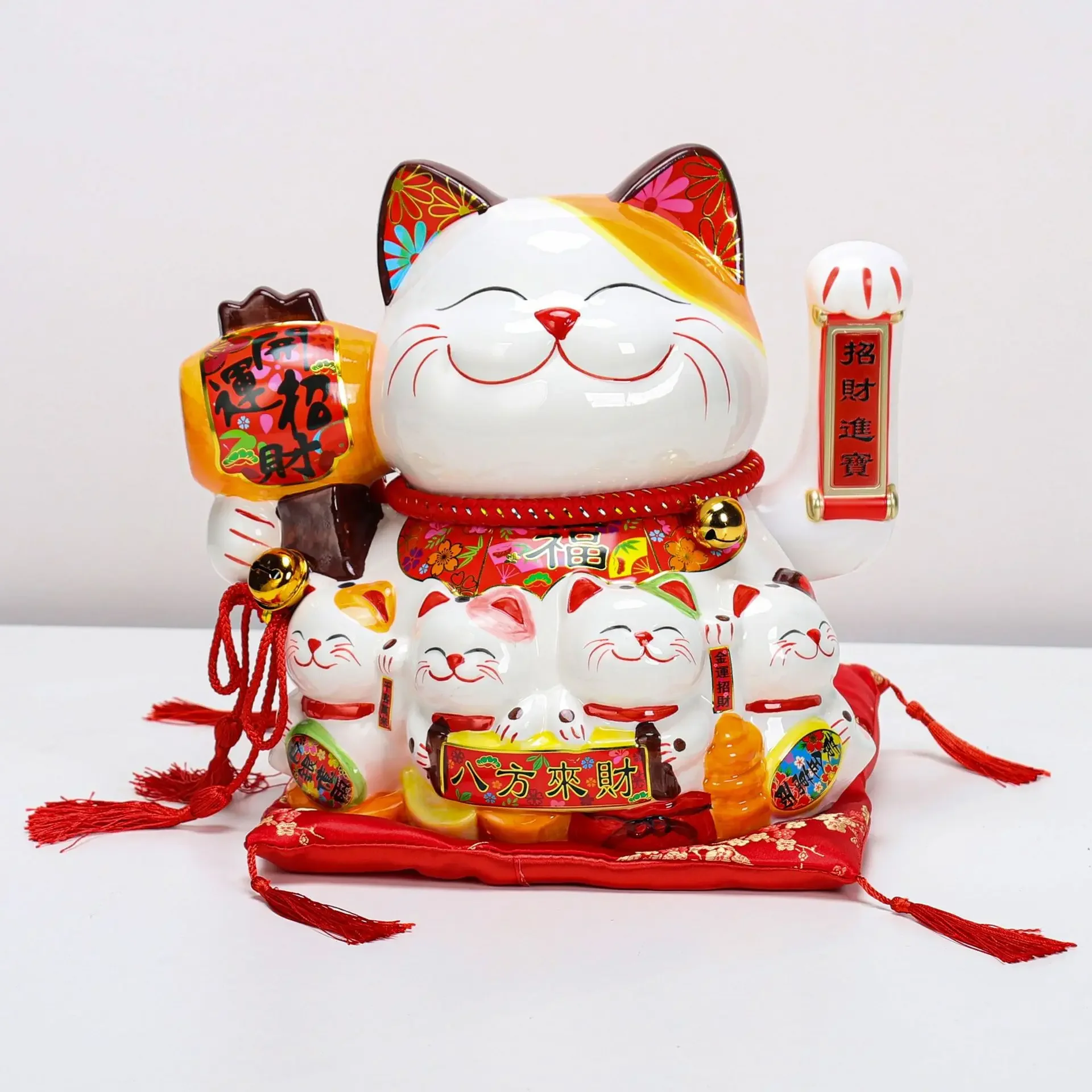 13 Inch Handicraft Waving Hand Lucky Cat Fortune Cat Gift Maneki Neko Welcoming Feng Shui Crafts Money Box Home Store Decoration