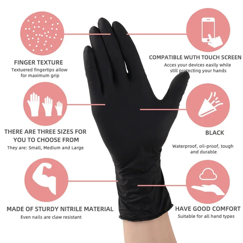 Disposable Nitrile Gloves Black Powder Free Rubber Gloves Food Service Cleaning Household Pet Car Repair Work Mechanical Gloves