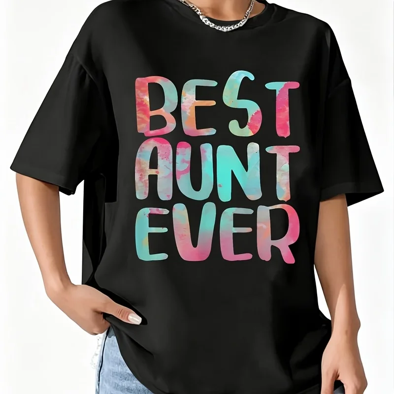 Womens Best Aunt Ever Women's 100% Cotton T-Shirt Fun Print Short Sleeve Top Casual Round Neck Tee S-5Xl