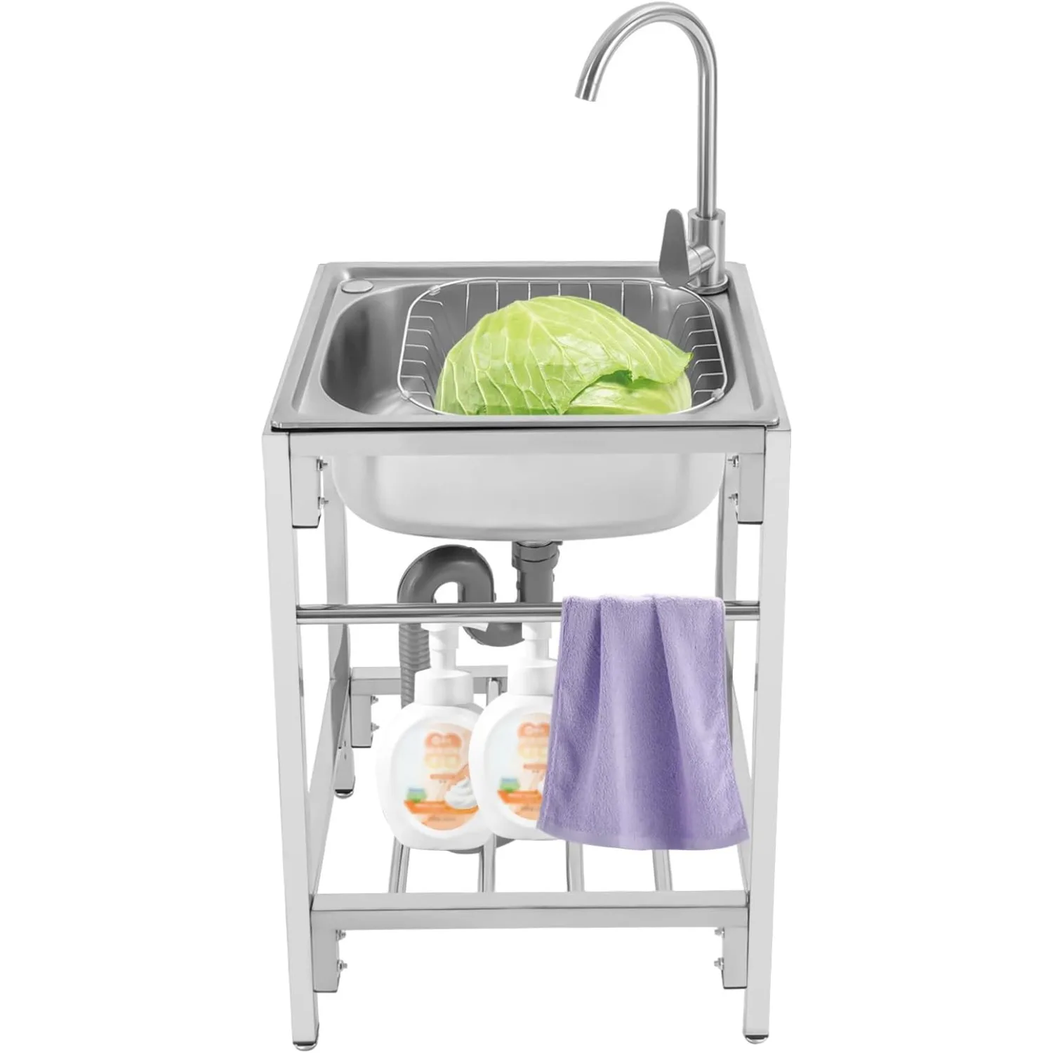 

20-дюймовый набор раковин из нержавеющей стали с одной чашей, коммерческая отдельно стоящая мойка для стирки с краном для кухни, стирки, гаража, Restauran