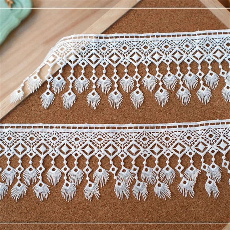 8.5CM Wide White Black Cotton Tassel Embroidered Lace Material Fringed Trim Ribbon Cloth Curtains Dress Hem DIY Sewing Decor