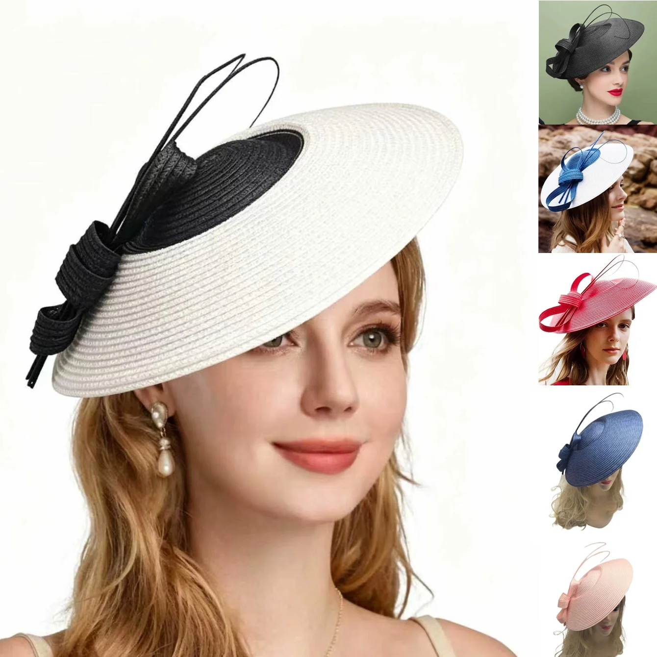Chapeaux bibis noirs et blancs pour mariages, chapeaux pillbox pour femmes, chapeaux de cocktail Kentucky Derby, chapeaux fedora en paille larges pour femmes, chapeaux pour cérémonies et fêtes du thé