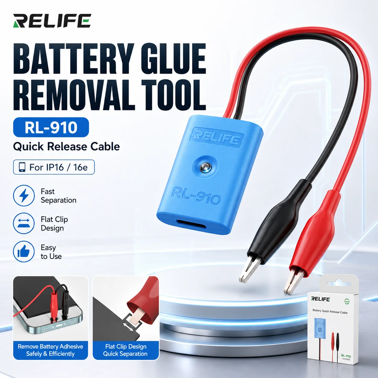 RELIFE RL-910 Battery Quick Disassembly TypeC Glue Removal Cable Deglue Separation Line Tool for Mobile Phone Repair Maintenance